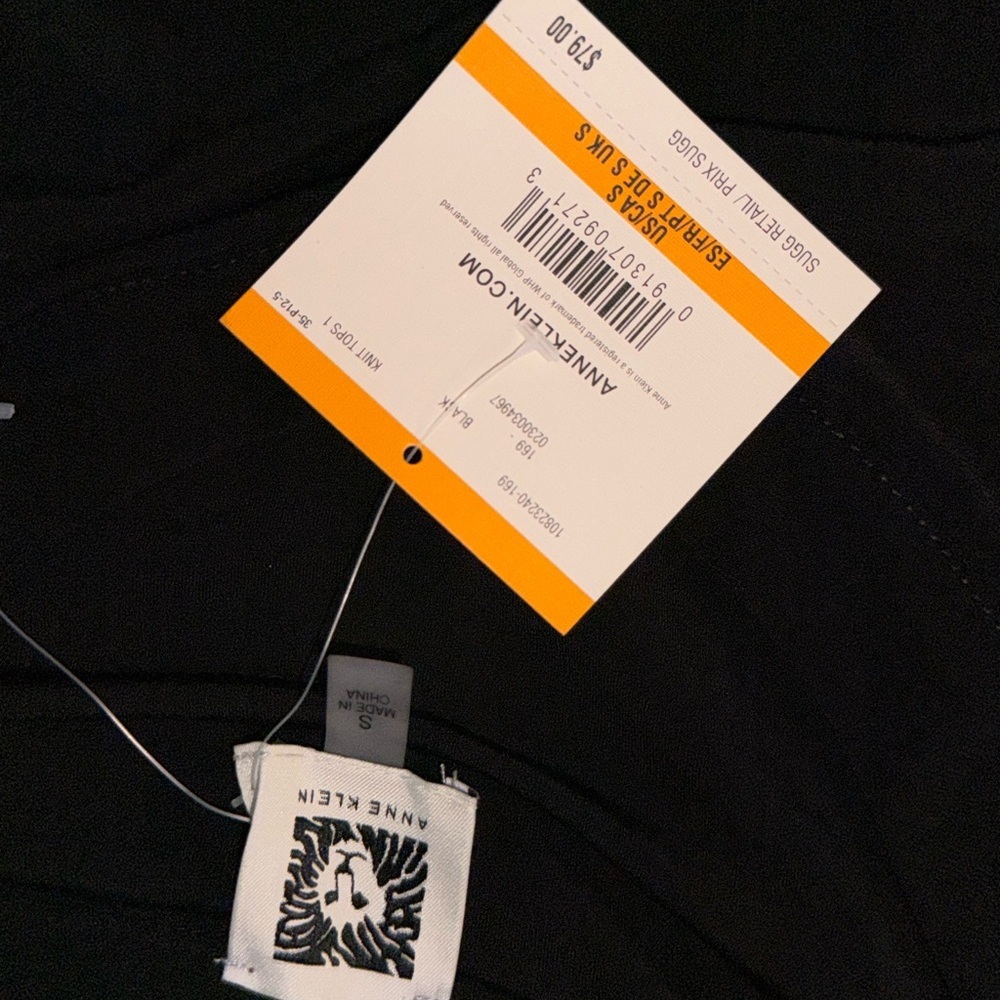 NWT Anne Klein Black Long Sleeve Top with Sheer Polka Dot Sleeves - Picture 5 of 6